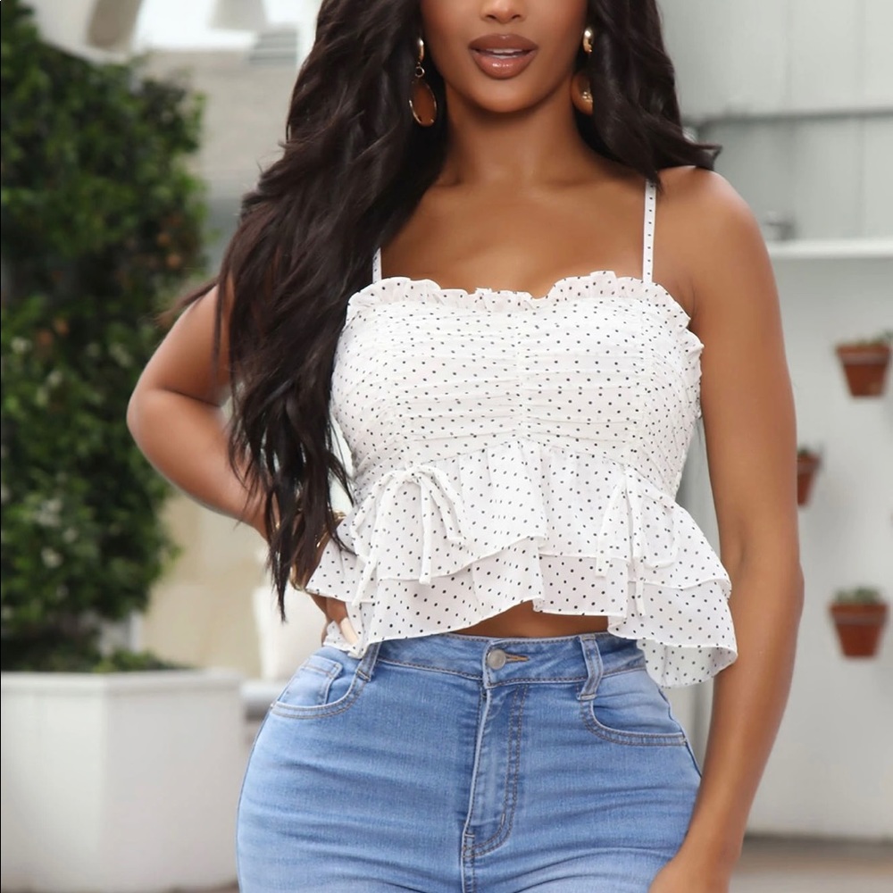 FASHION NOVA : Dot What You Think Crop Top - White/Black - NWT